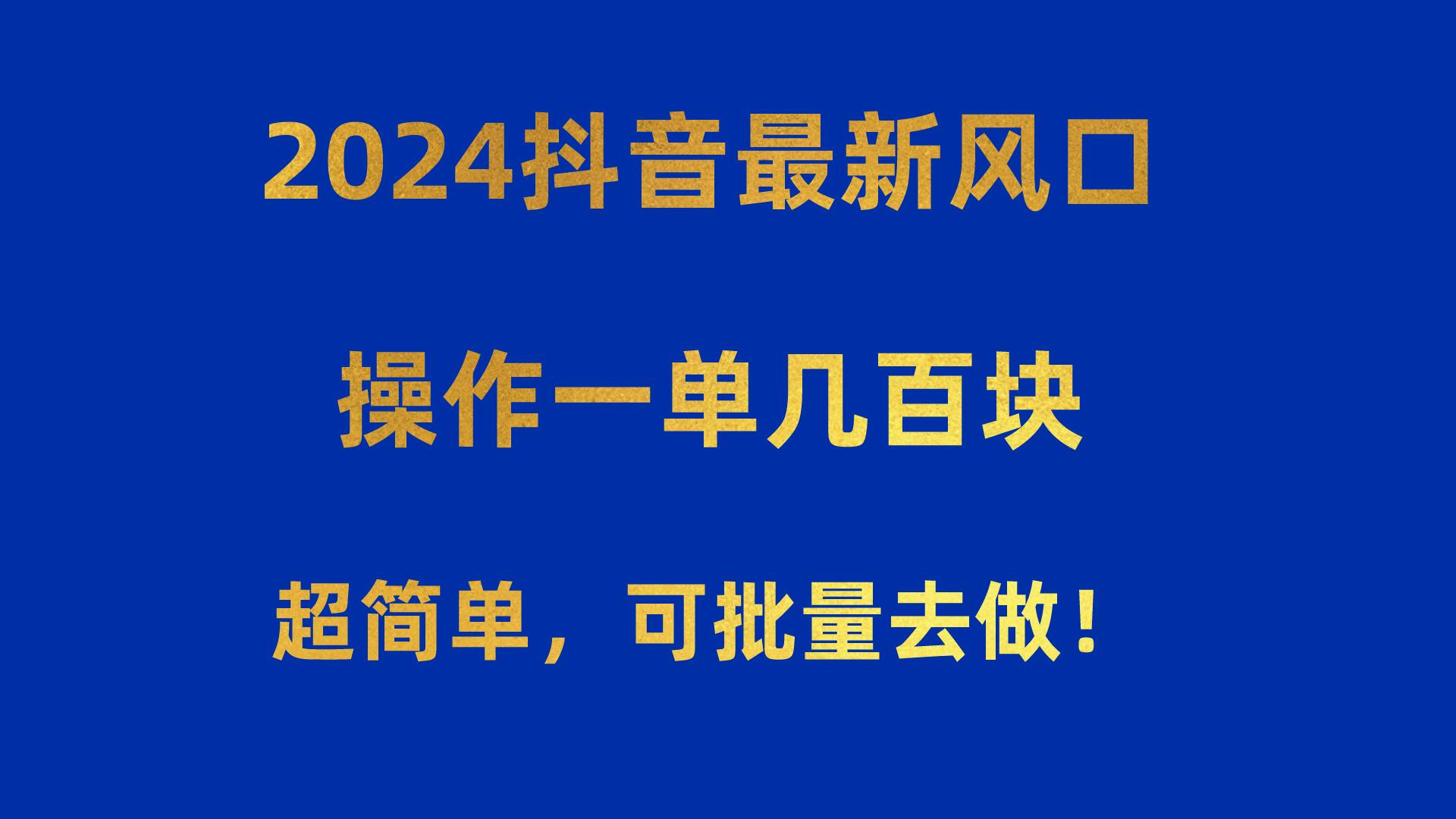 2024抖音最新风口！操作一单几百块！超简单，可批量去做！！！-兵兵资源