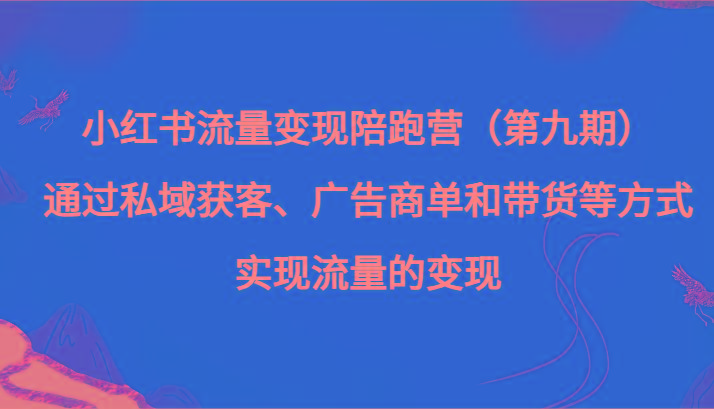 小红书流量变现陪跑营（第九期）通过私域获客、广告商单和带货等方式实现流量变现-兵兵资源