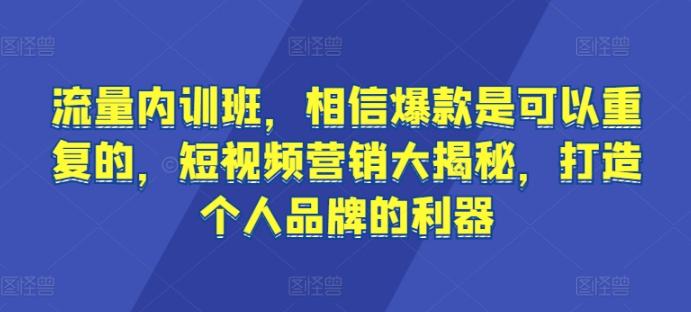 流量内训班，相信爆款是可以重复的，短视频营销大揭秘，打造个人品牌的利器-兵兵资源