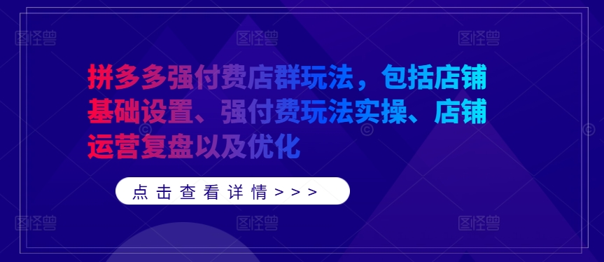 拼多多强付费店群玩法，包括店铺基础设置、强付费玩法实操、店铺运营复盘以及优化-兵兵资源
