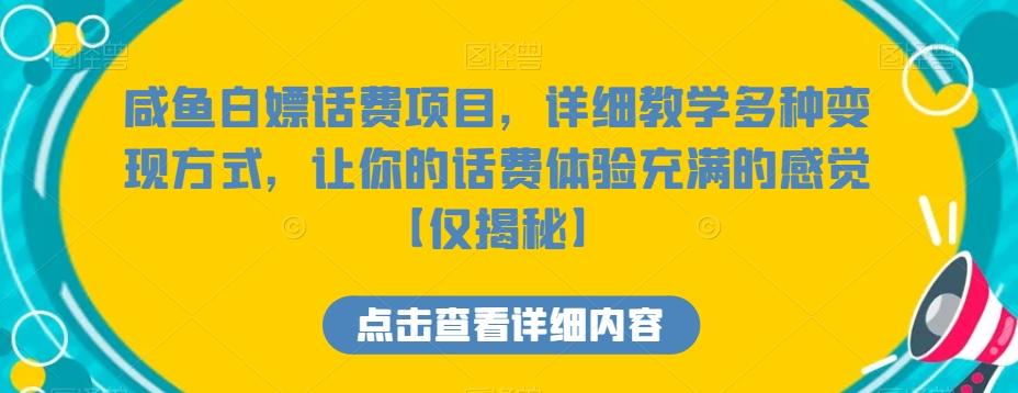 咸鱼白嫖话费项目，详细教学多种变现方式，让你的话费体验充满的感觉【仅揭秘】-兵兵资源