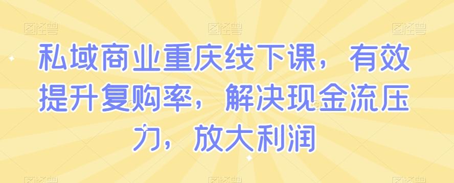私域商业重庆线下课，有效提升复购率，解决现金流压力，放大利润-兵兵资源