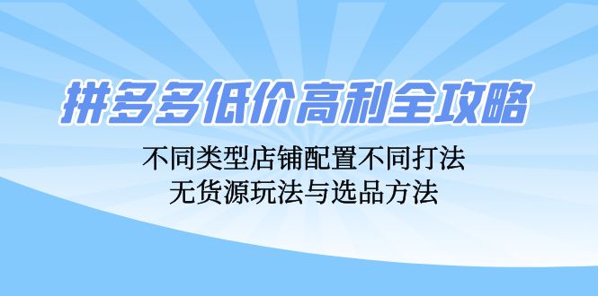 拼多多低价高利全攻略：不同类型店铺配置不同打法，无货源玩法与选品方法-兵兵资源