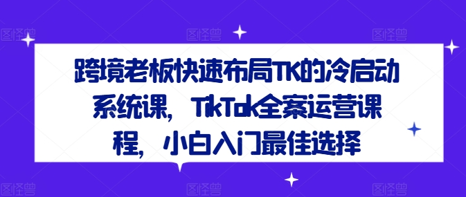 跨境老板快速布局TK的冷启动系统课，TikTok全案运营课程，小白入门最佳选择-兵兵资源