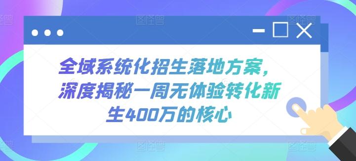全域系统化招生落地方案，深度揭秘一周无体验转化新生400万的核心-兵兵资源