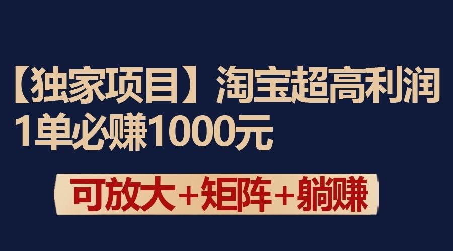 独家淘宝超高利润项目：1单必赚1000元，可放大可矩阵操作-兵兵资源