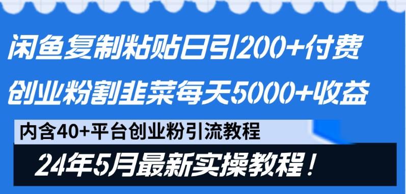 闲鱼复制粘贴日引200+付费创业粉，24年5月最新方法！割韭菜日稳定5000+收益-兵兵资源