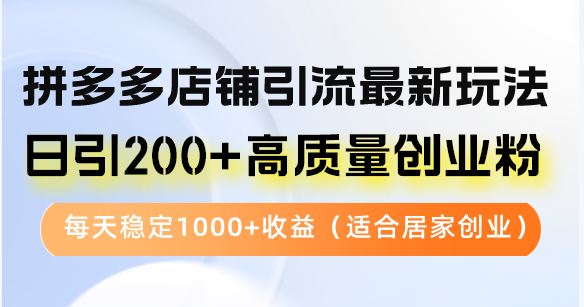 拼多多店铺引流最新玩法，日引200+高质量创业粉，每天稳定1000+收益(...-兵兵资源