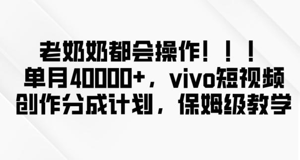 老奶奶都会操作，新平台无脑操作，单月40000+，vivo短视频创作分成计划【揭秘】-兵兵资源