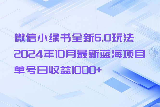 微信小绿书全新6.0玩法，2024年10月最新蓝海项目，单号日收益1000+-兵兵资源