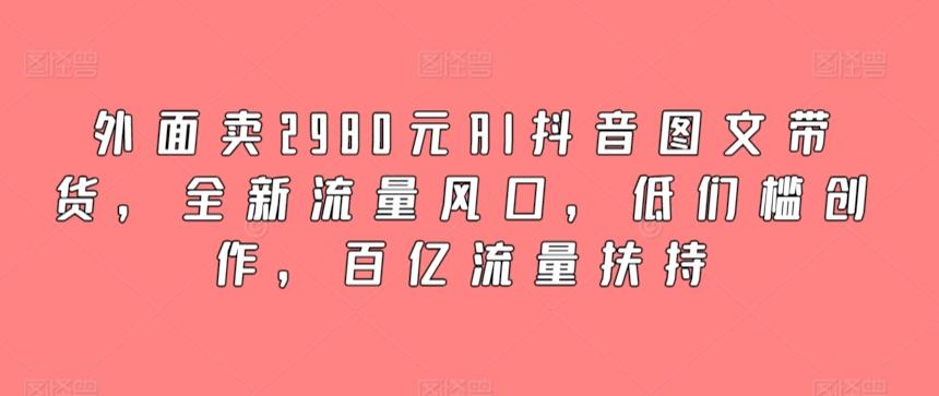 外面卖2980元AI抖音图文带货，全新流量风口，低们槛创作，百亿流量扶持-兵兵资源