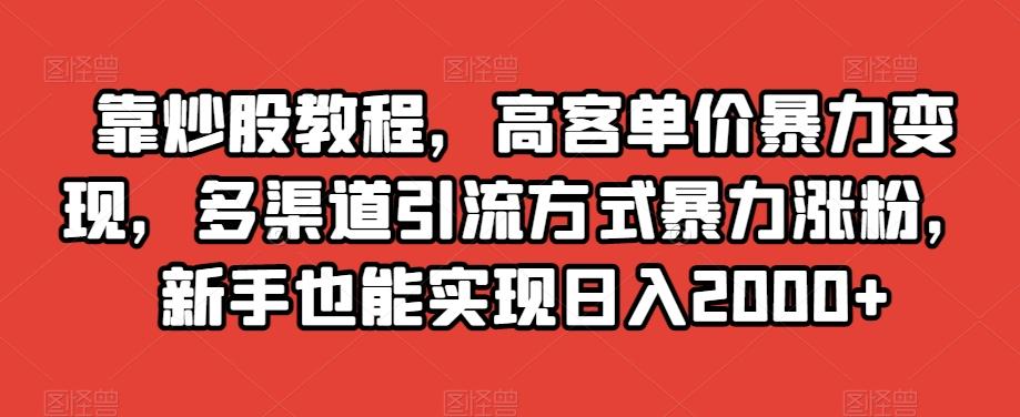 靠炒股教程，高客单价暴力变现，多渠道引流方式暴力涨粉，新手也能实现日入2000+【揭秘】-兵兵资源