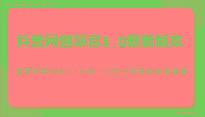 抖音网创项目3.0最新版本，每天引流300+，小白一小时上手没有任何难度-兵兵资源