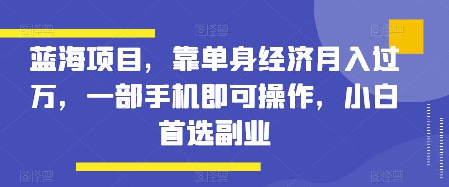 蓝海项目，靠单身经济月入过万，一部手机即可操作，小白首选副业【揭秘】-兵兵资源