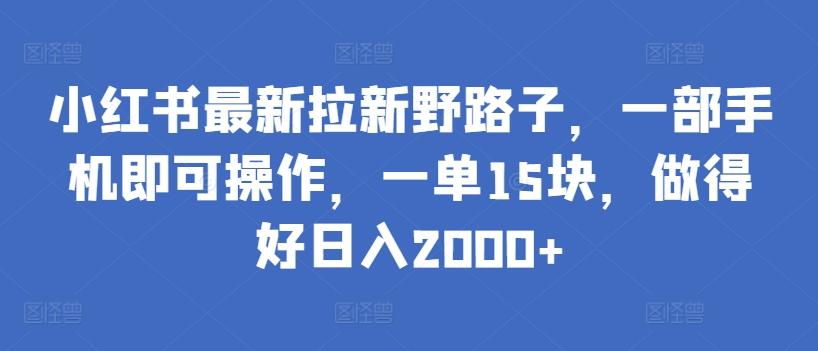 小红书最新拉新野路子，一部手机即可操作，一单15块，做得好日入2000+【揭秘】-兵兵资源