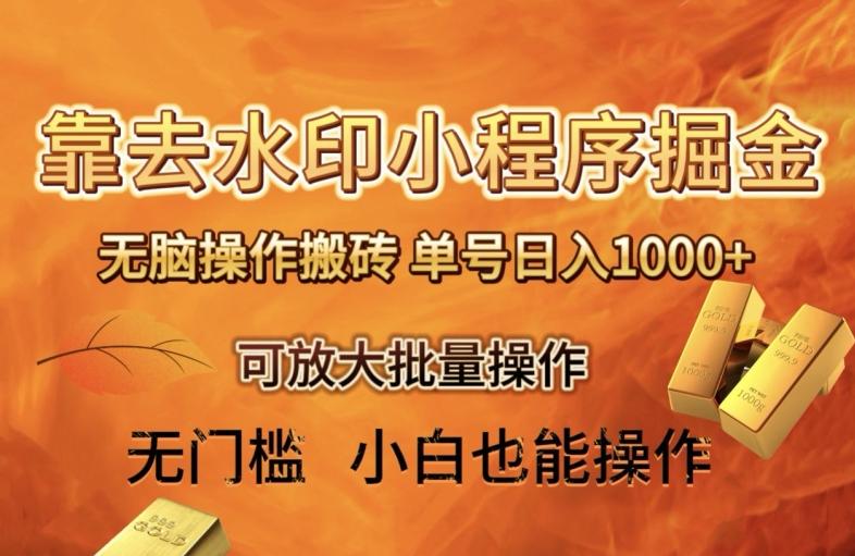 靠去水印小程序无脑操作搬砖，单号日入1000+保姆级教程可放大批量操作【揭秘】-兵兵资源