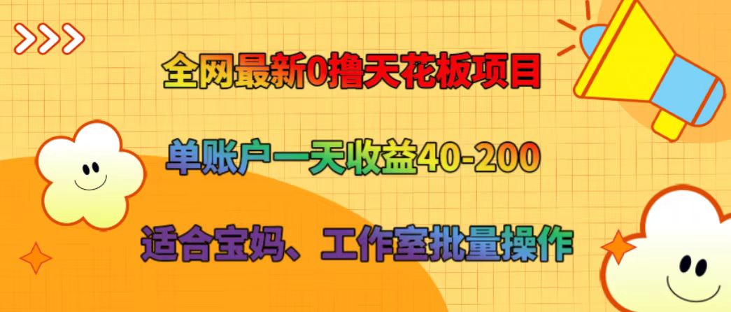 全网最新0撸天花板项目 单账户一天收益40-200 适合宝妈、工作室批量操作-兵兵资源