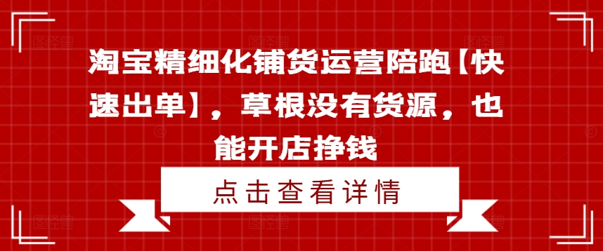 淘宝精细化铺货运营陪跑【快速出单】，草根没有货源，也能开店挣钱-兵兵资源