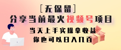 无保留分享当前最火视频号项目，当天上手实操拿收益，你也可以日入几百-兵兵资源