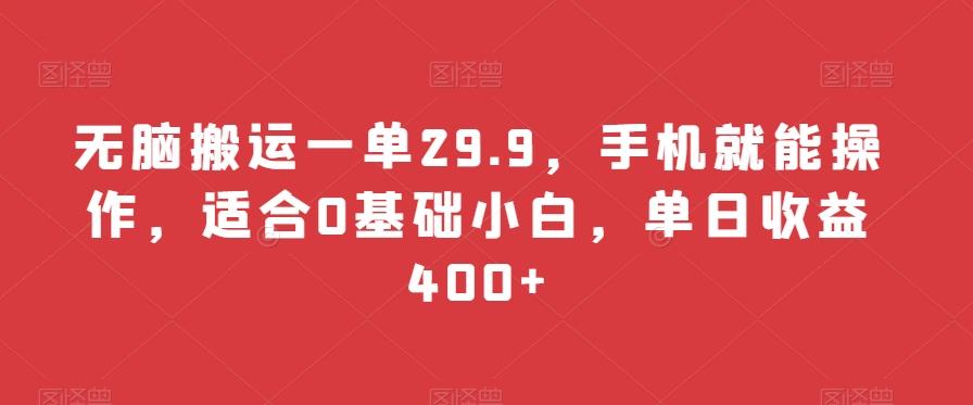 无脑搬运一单29.9，手机就能操作，适合0基础小白，单日收益400+-兵兵资源