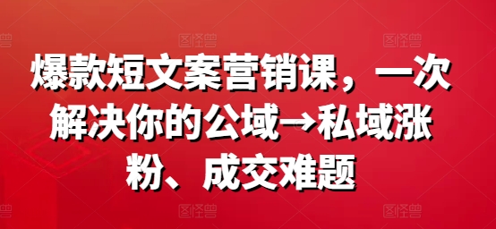 爆款短文案营销课，一次解决你的公域→私域涨粉、成交难题-兵兵资源