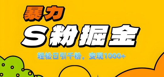 单人单机日引千粉，变现1k+，S粉流量掘金计划攻略【揭秘】-兵兵资源