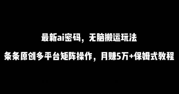 最新ai流量密码，傻瓜式搬运玩法，条条原创，多平台矩阵操作，月赚5万+保姆式教程【揭秘】-兵兵资源