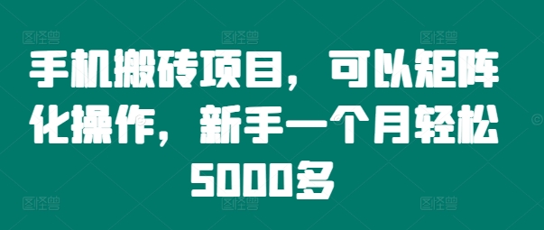 手机搬砖项目，可以矩阵化操作，新手一个月轻松5000多-兵兵资源