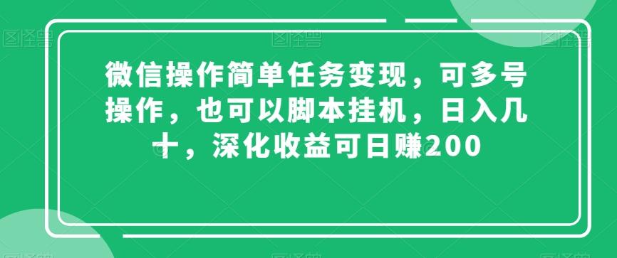 微信操作简单任务变现，可多号操作，也可以脚本挂机，日入几十，深化收益可日赚200【揭秘】-兵兵资源
