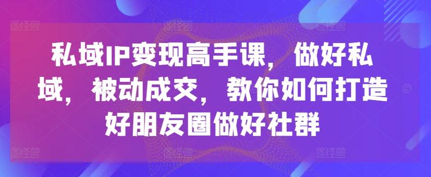私域IP变现高手课，做好私域，被动成交，教你如何打造好朋友圈做好社群-兵兵资源