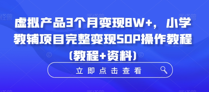 虚拟产品3个月变现8W+，小学教辅项目完整变现SOP操作教程(教程+资料)-兵兵资源
