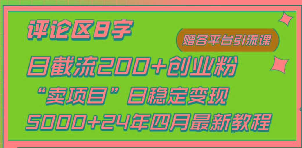 (9851期)评论区8字日载流200+创业粉  日稳定变现5000+24年四月最新教程！-兵兵资源