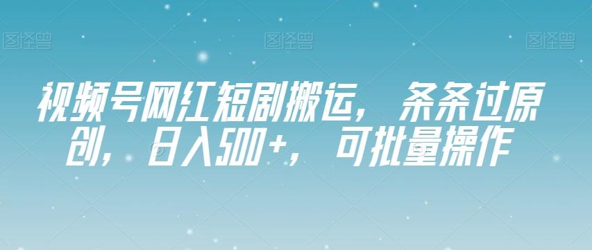视频号网红短剧搬运，条条过原创，日入500+，可批量操作【揭秘】-兵兵资源