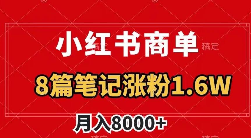 小红书商单最新玩法，8篇笔记涨粉1.6w，作品制作简单，月入8000+【揭秘】-兵兵资源
