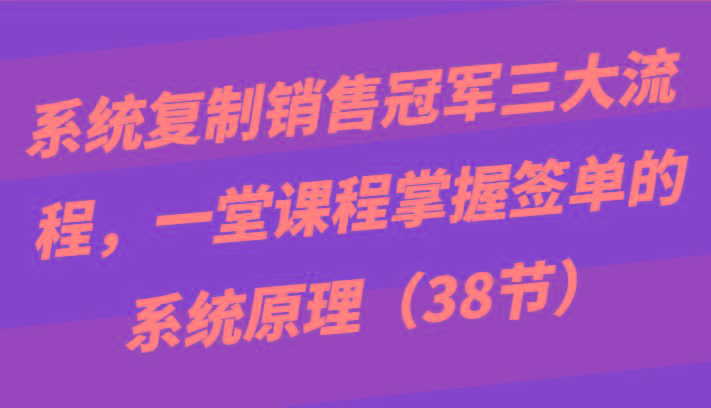 系统复制销售冠军三大流程，一堂课程掌握签单的系统原理(38节)-兵兵资源