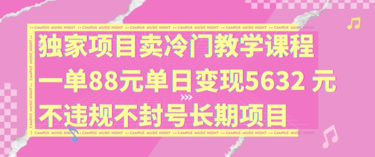 独家项目卖冷门教学课程一单88元单日变现5632元违规不封号长期项目【揭秘】-兵兵资源