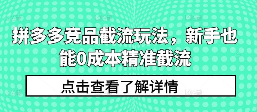拼多多竞品截流玩法，新手也能0成本精准截流-兵兵资源