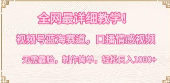 全网最详细教学，视频号蓝海赛道，口播情感视频，无需露脸，制作简单，轻松实现日入1000+【揭秘】-兵兵资源