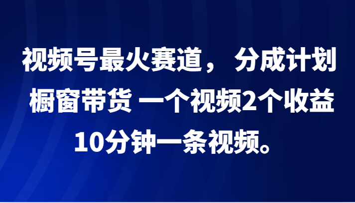 视频号最火赛道， 分成计划， 橱窗带货，一个视频2个收益，10分钟一条视频。-兵兵资源
