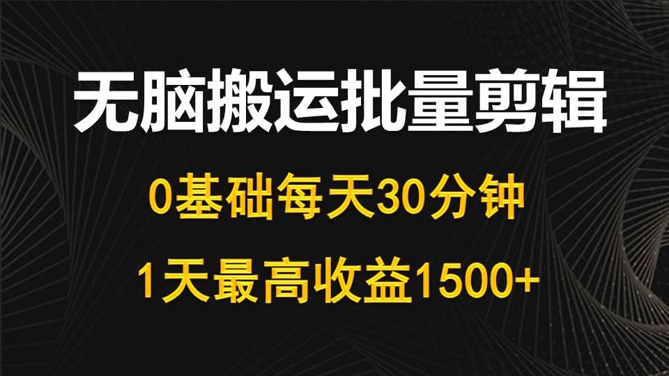(10008期)每天30分钟，0基础无脑搬运批量剪辑，1天最高收益1500+-兵兵资源