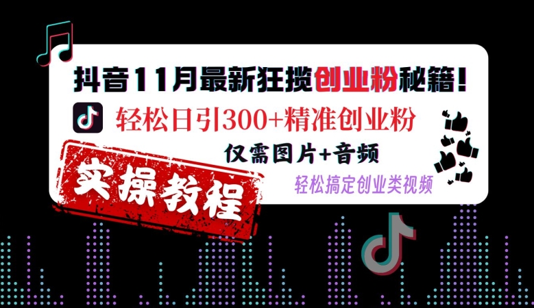 抖音11月最新狂揽创业粉秘籍，轻松日引300+精准创业粉，仅需图片+音频，轻松搞定创业类视频-兵兵资源