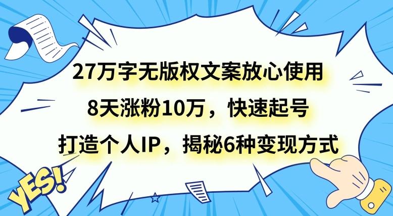 27万字无版权文案放心使用，8天涨粉10万，快速起号，打造个人IP，揭秘6种变现方式-兵兵资源