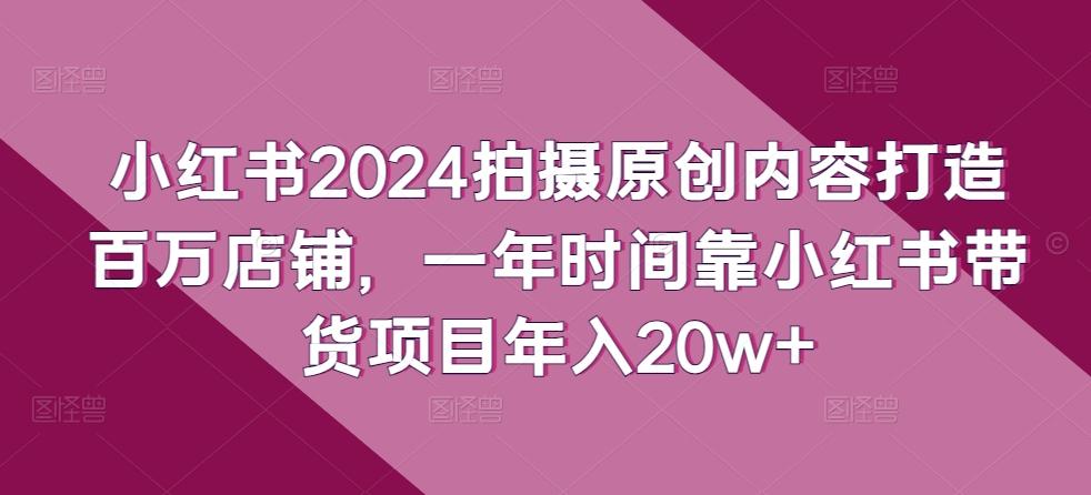 小红书2024拍摄原创内容打造百万店铺，一年时间靠小红书带货项目年入20w+-兵兵资源