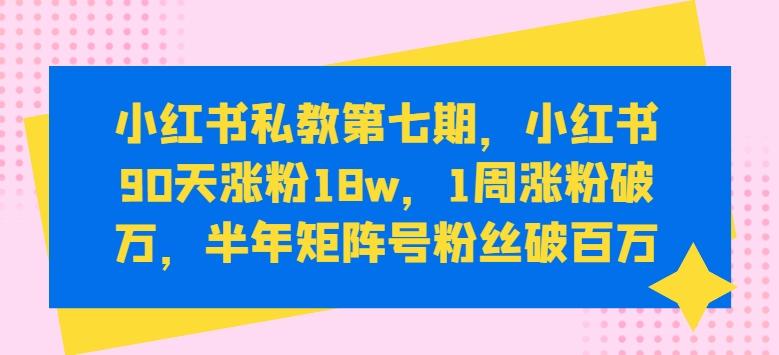 小红书私教第七期，小红书90天涨粉18w，1周涨粉破万，半年矩阵号粉丝破百万-兵兵资源