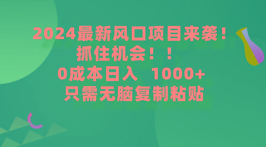(9899期)2024最新风口项目来袭，抓住机会，0成本一部手机日入1000+，只需无脑复…-兵兵资源