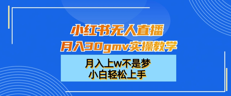 小红书无人直播月入30gmv实操教学，月入上w不是梦，小白轻松上手【揭秘】-兵兵资源