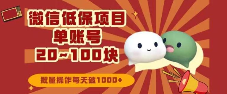 微信领低保单账号20元-100元，批量操作每天破1000+-兵兵资源