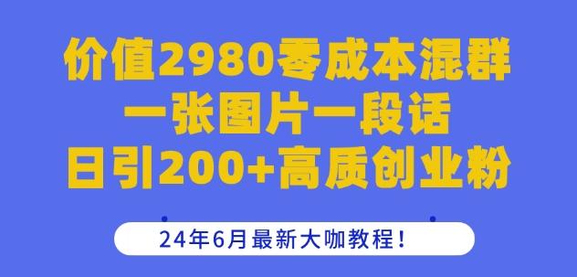 价值2980零成本混群一张图片一段话日引200+高质创业粉，24年6月最新大咖教程【揭秘】-兵兵资源