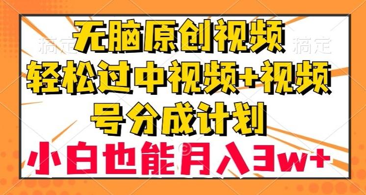 无脑原创视频，轻松过中视频+视频号分成计划，小白也能月入3w+【揭秘】-兵兵资源