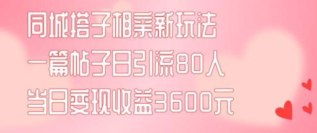 同城搭子相亲新玩法一篇帖子引流80人当日变现3600元(项目教程+实操教程)【揭秘】-兵兵资源